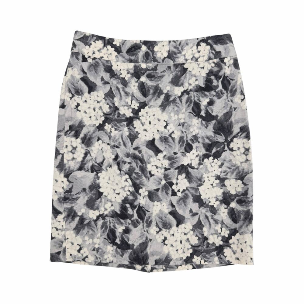 Talbots PETITE Gray White Floral Romantic Feminine Corpcore Career Pencil Skirt